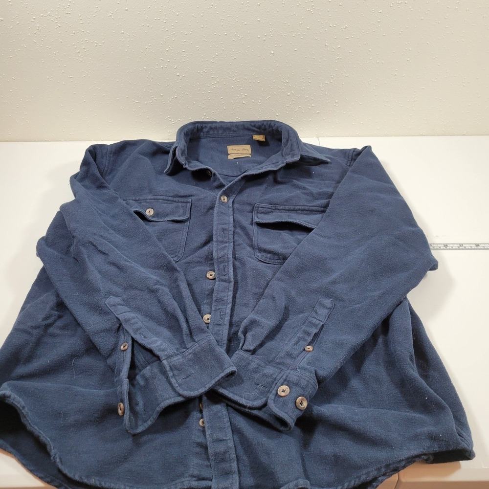 Marino Bay Men's Chamois Shirt Blue 100 Percent Cotton Button Up L 42/44 Heavy